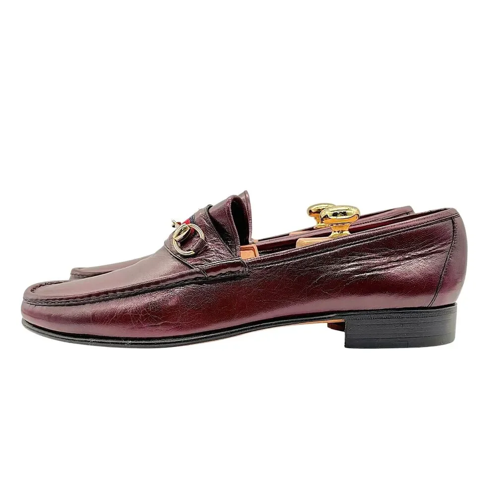 NOS Vintage GUCCI Leather 1953 Horsebit Web Striped Men's Loafers EU48